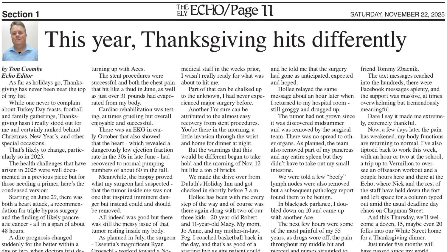 Pulse of Ely Podcast November 21, 2025 - Tom Coombe returns from surgery